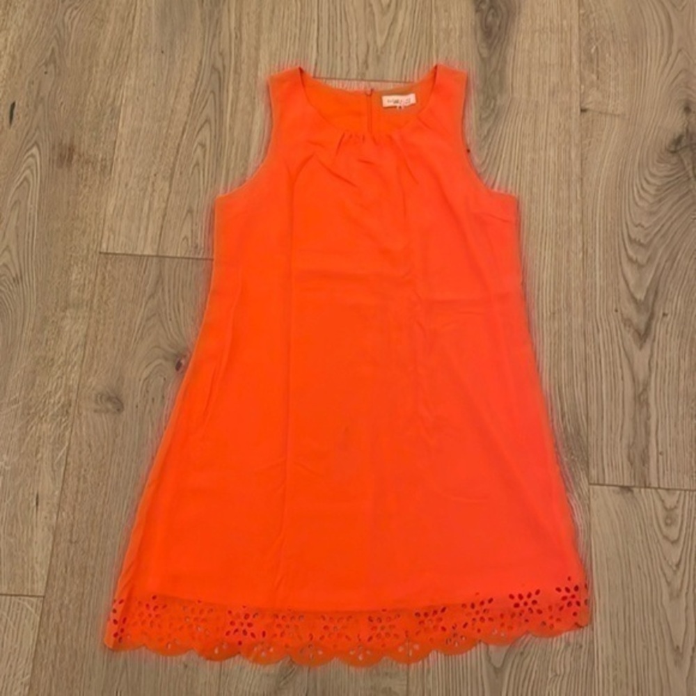 Sugarlips Orange Shift Dress Medium Neon Sleeveless Eyelet Hem Summer Party